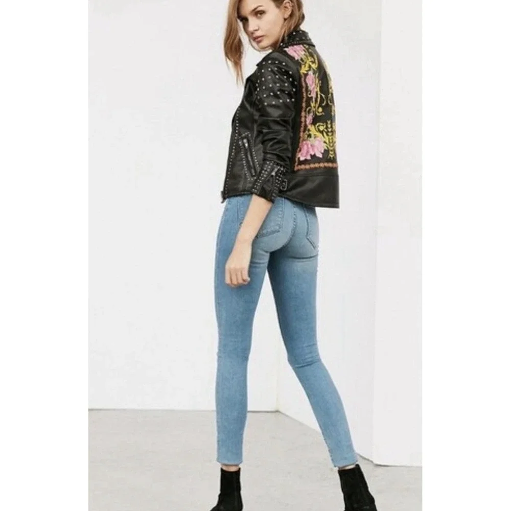 Silence + Noise Irina Studded Embroidered Faux Leather Jacket Black SZ XS - Picture 3 of 13